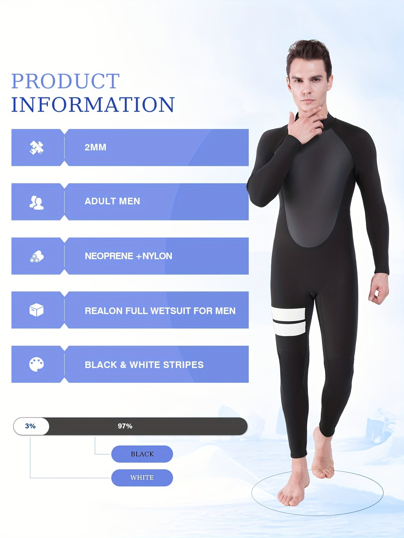 Men's Neoprene 2mm Full Wetsuit Mid Stretch for Water Activities