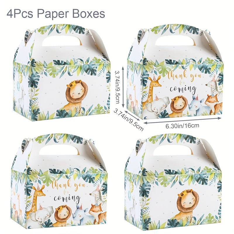 4pcs Polychrome Jungle Animals Treat Boxes 6 Inch