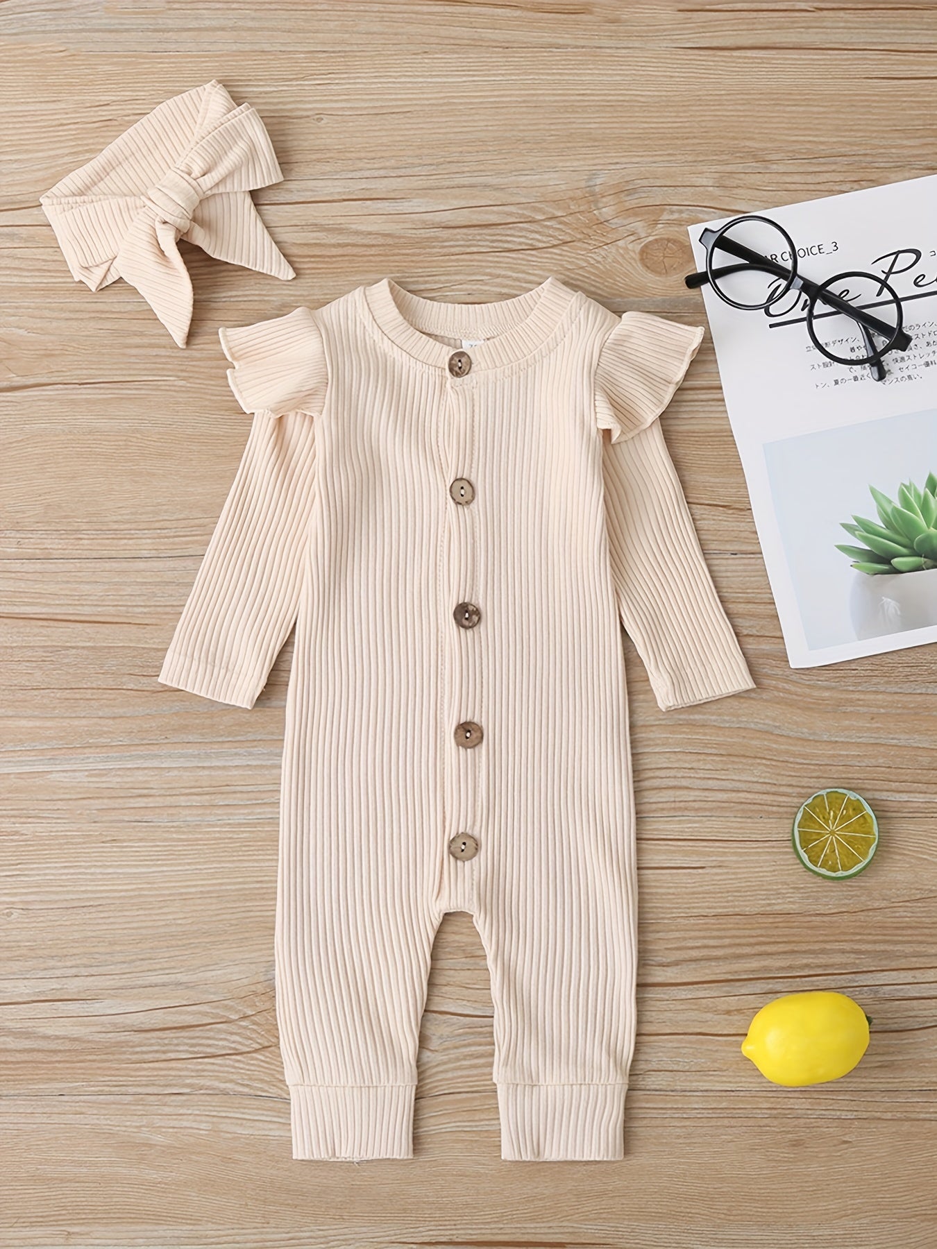 Baby Girls Cotton Bodysuit Long Sleeve Botton Down Romper