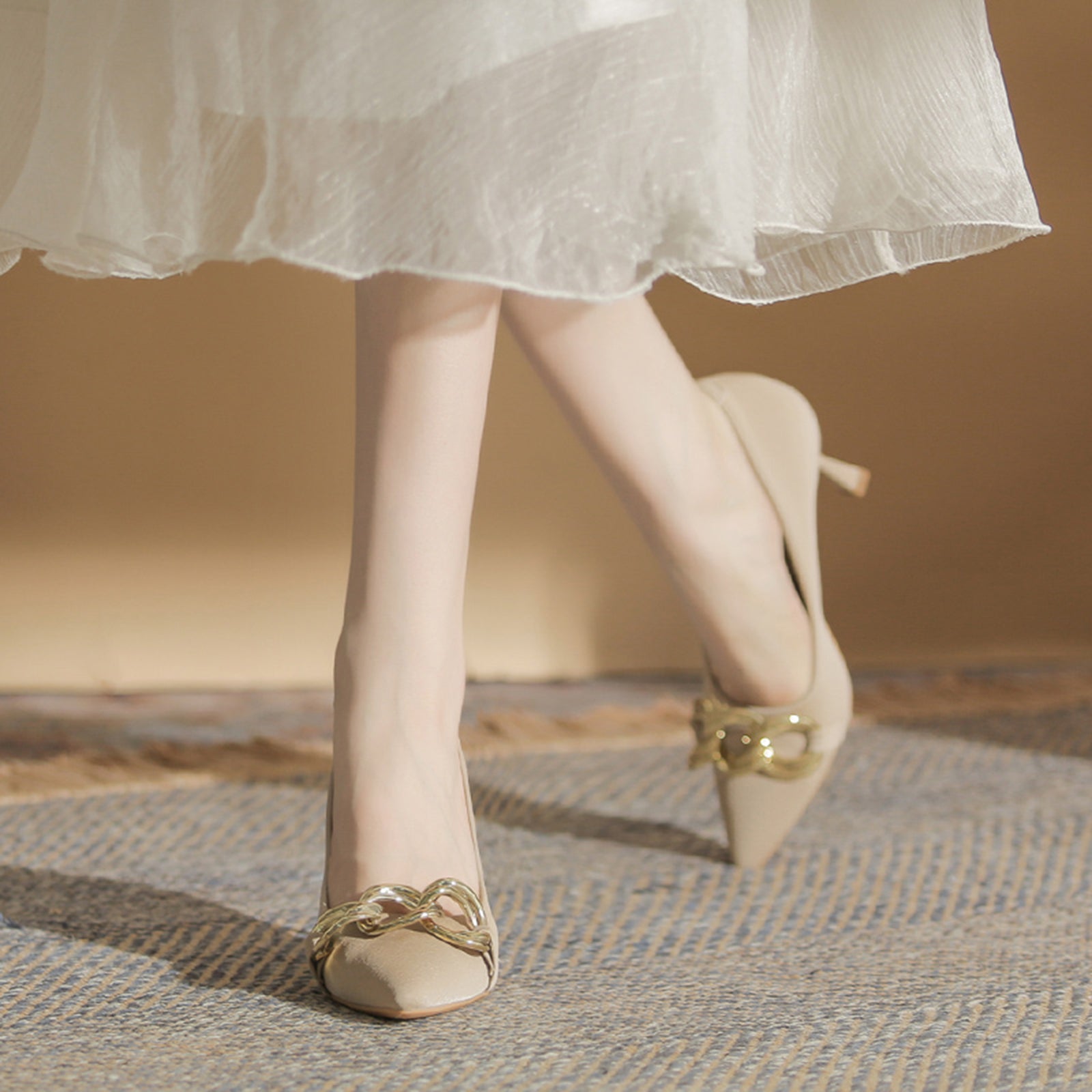 Women's Chain Decor High Heels Slip-on Stiletto Pumps