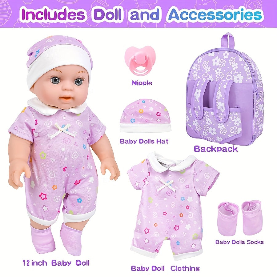 12 Inch Silicone Doll Backpack Playset with Washable Doll Accessories