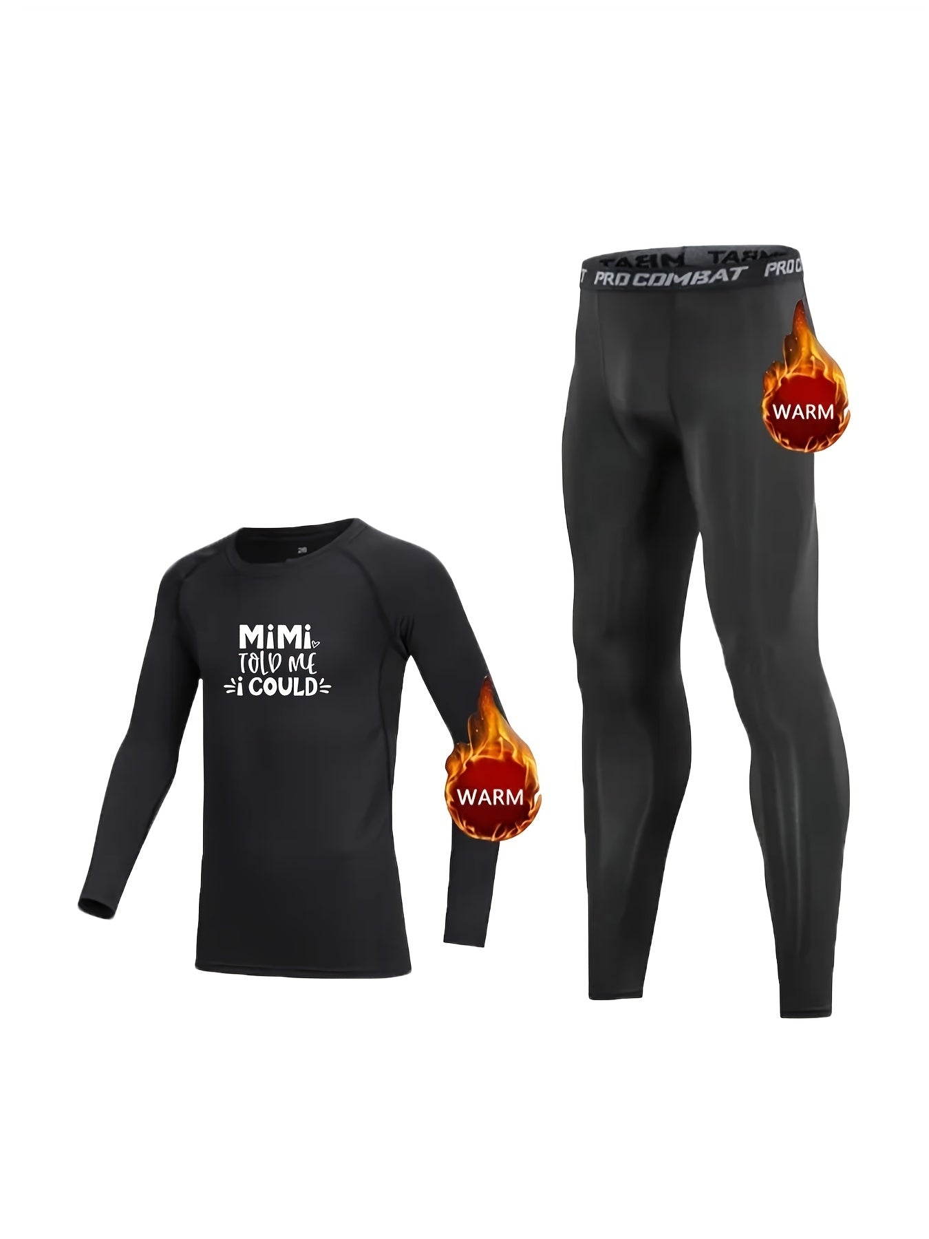 2pcs Kids Fleece Compression Sets High Elastic Thermal Bottoms