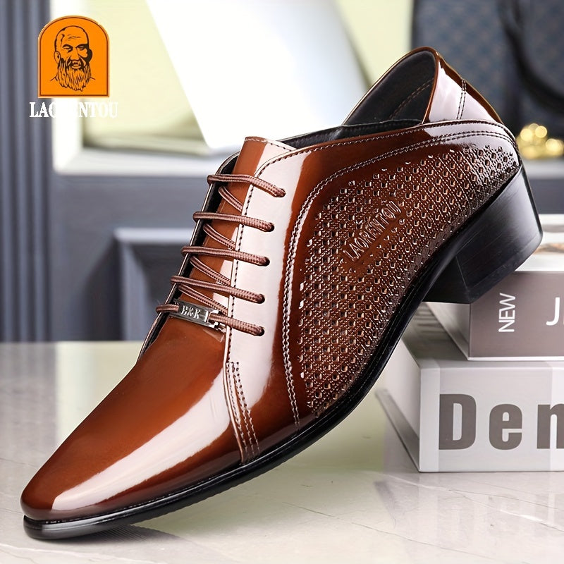 LAORENTOU Men's Leather Oxford Shoes British Style Pointed Toe Dress Shoes