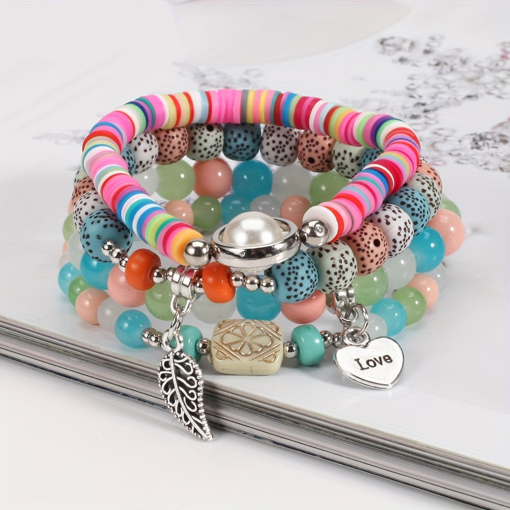 Colorful Beaded Bracelet Set Boho Style Hand Jewelry for Women