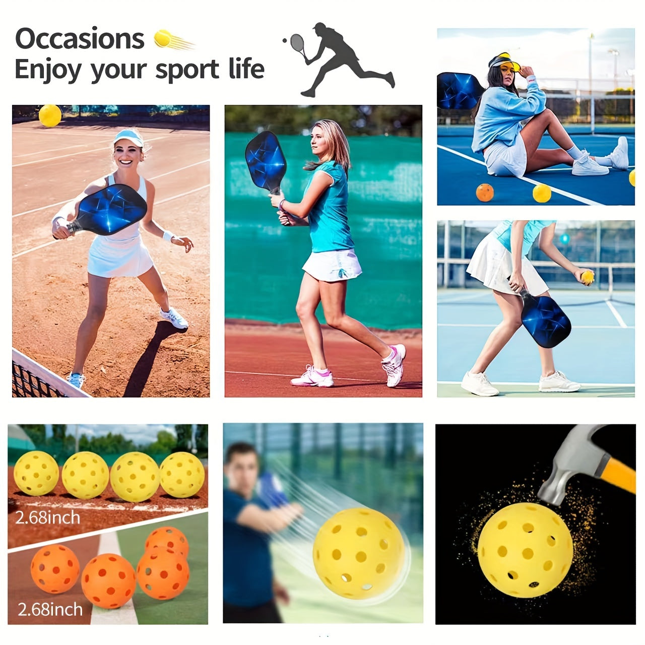 Lightweight Fiberglass Pickleball Rackets 2pcs 4pcs Balls