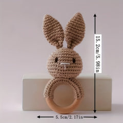 Handcrafted Rabbit Rattle Toy with Beechwood Handle