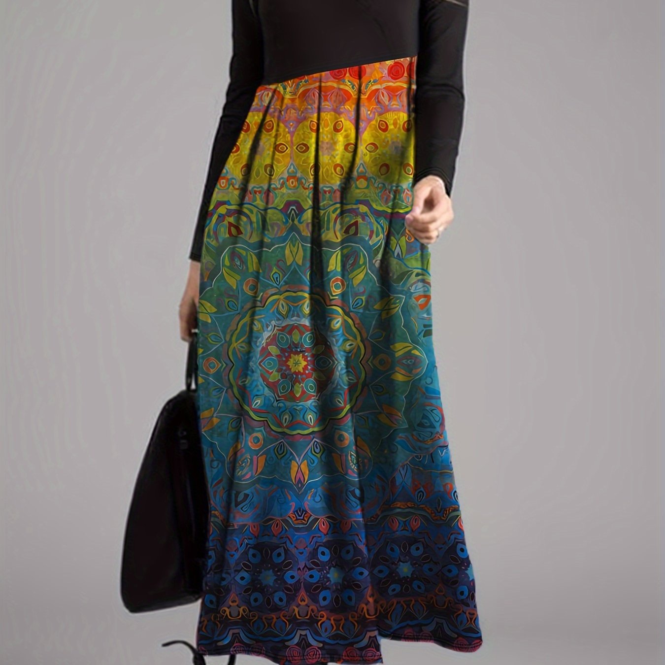  Colorblock Floral Print Maxi Dress