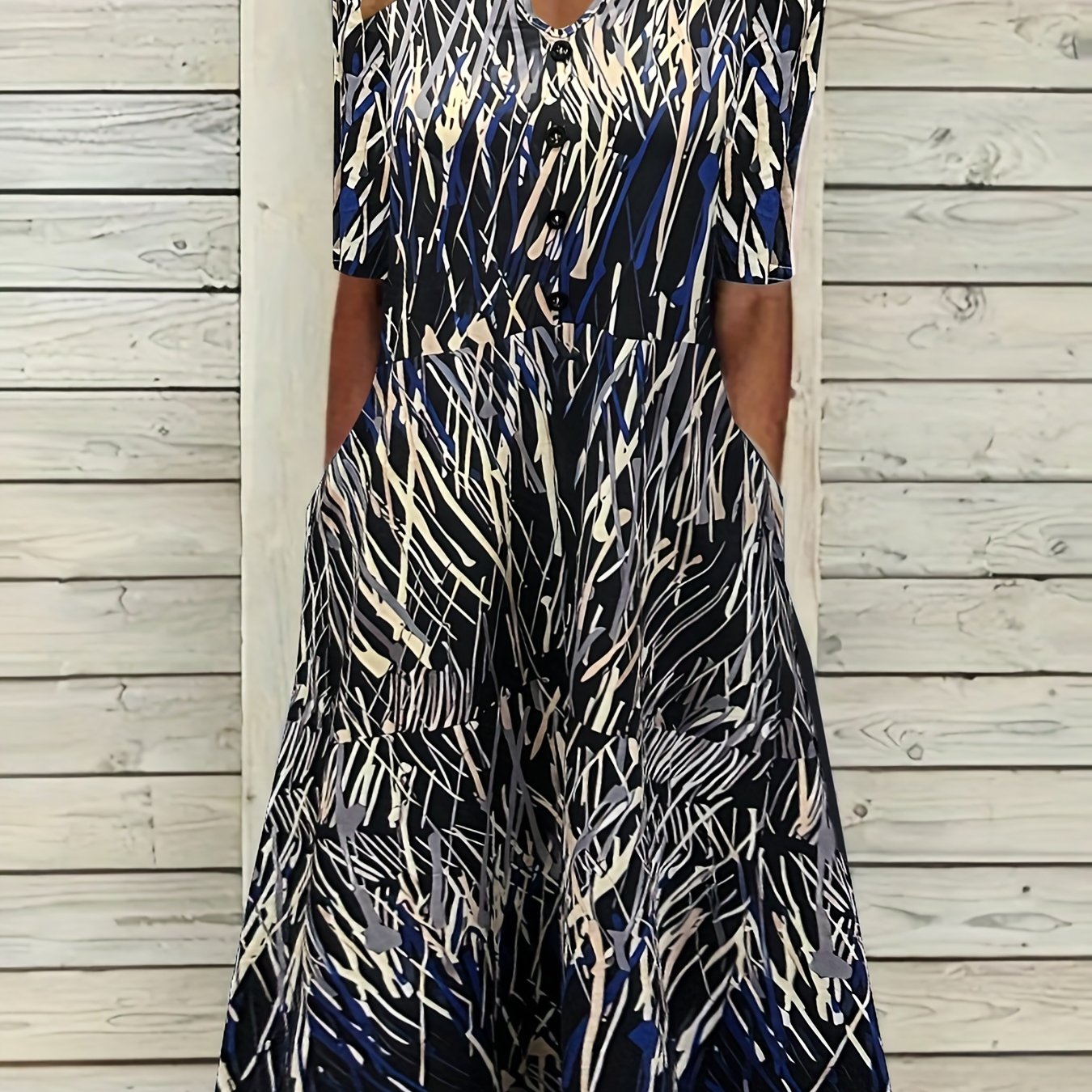  Allover Print Short Sleeve Midi Dress