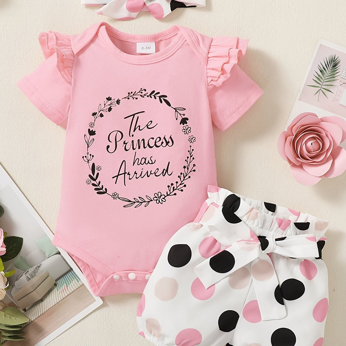 Newborn Infant Letter Bodysuit & Polka Dot Shorts Set