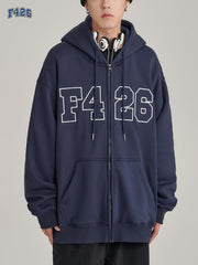 Casual Embroidery Men's Zip Up Hooded Coat