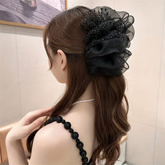 Organza Hair Claw Rhinestone Nonslip Ponytail Holder