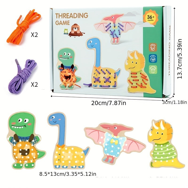 Wooden Dinosaur Threading Game Toy for Kids