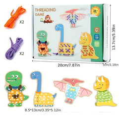 Wooden Dinosaur Threading Game Toy for Kids