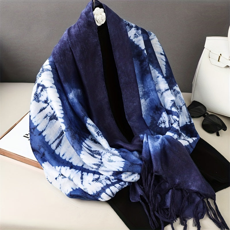 Vintage Snowflake Scarf Dark Warm Fringed Shawl Wrap