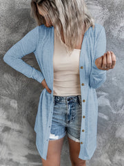  Solid Round Neck Button Up Cardigan