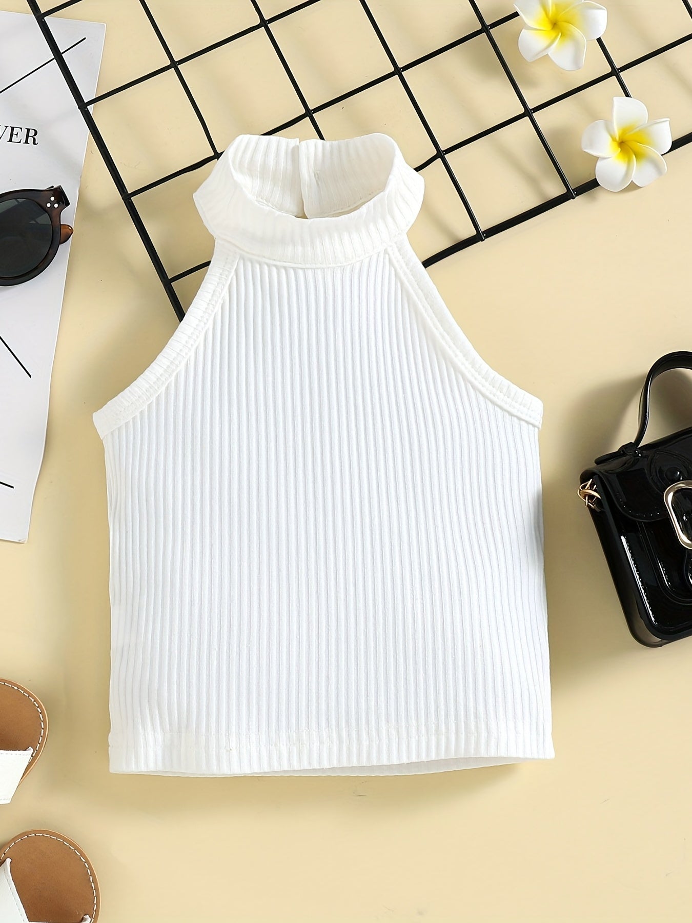 Girl's Ribbed Halter Top & Shorts Set for Summer