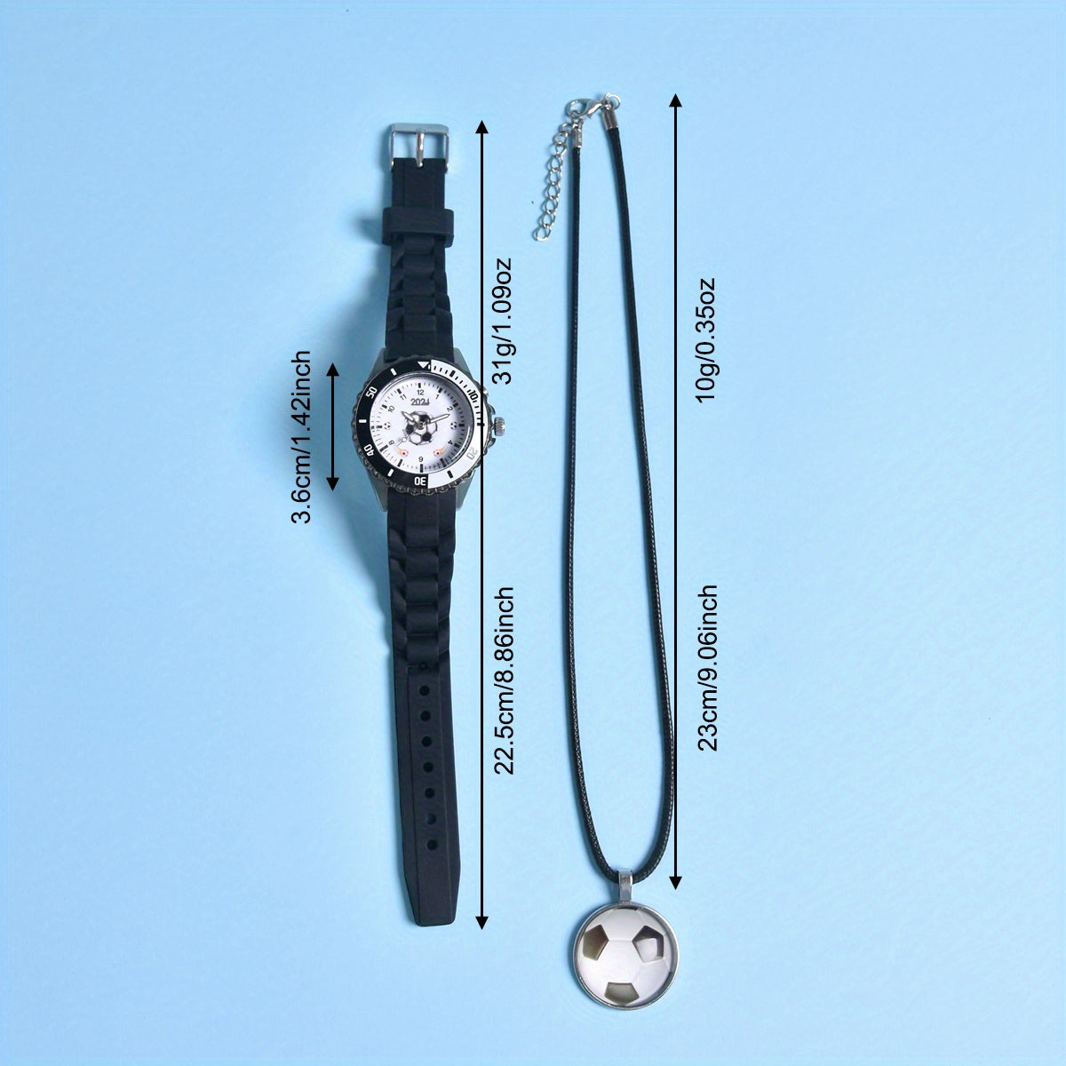Boys Football Luminous Quartz Watches Set with Pendant Necklace