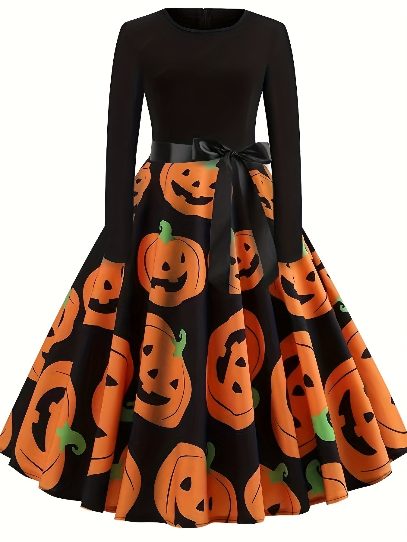  Women's Ghost & Spider Web Print A-Line Dress