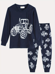 Boys Tractor Print Pajama Set Long Sleeve Top & Pants