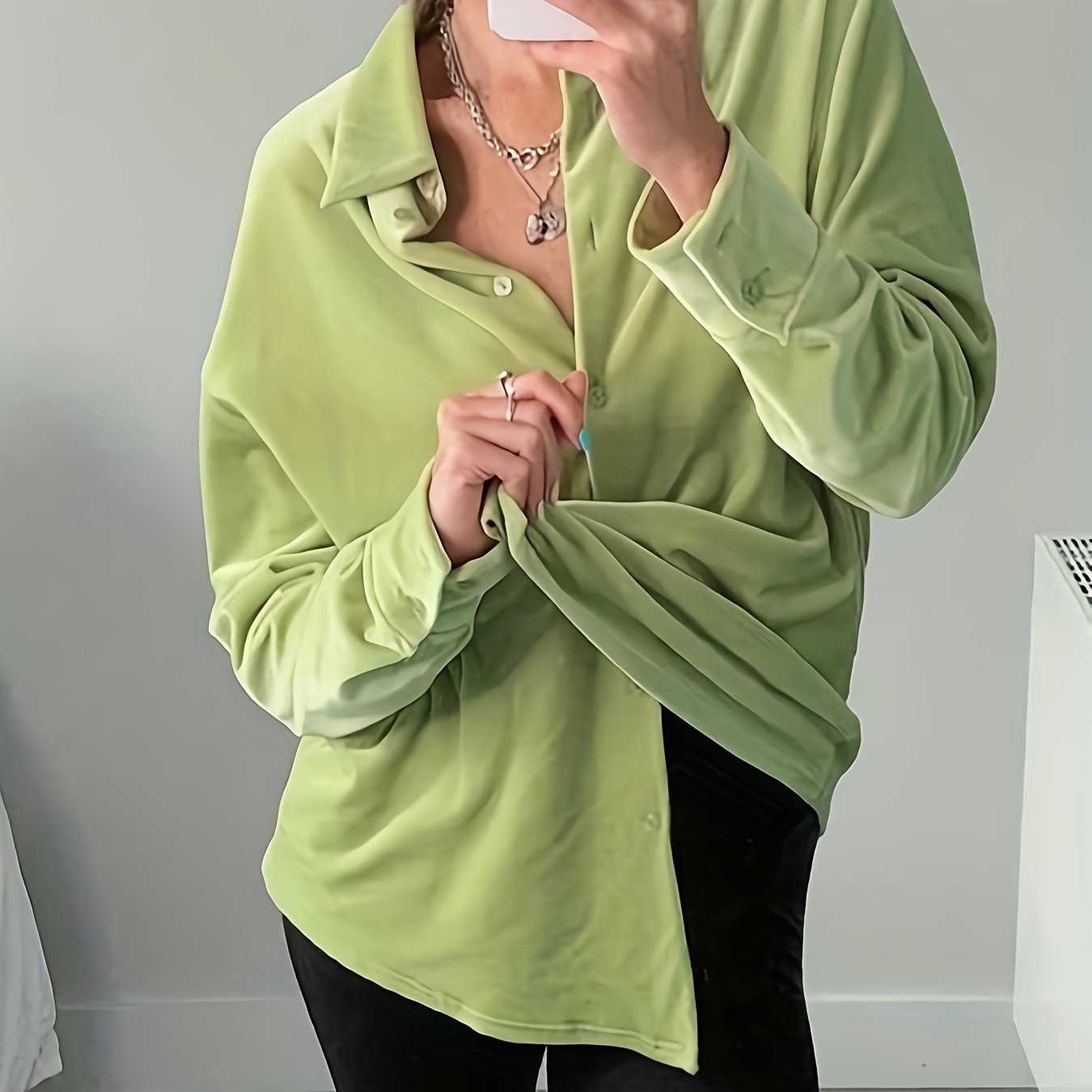  Velvet Long Sleeve Collar Shirt Top