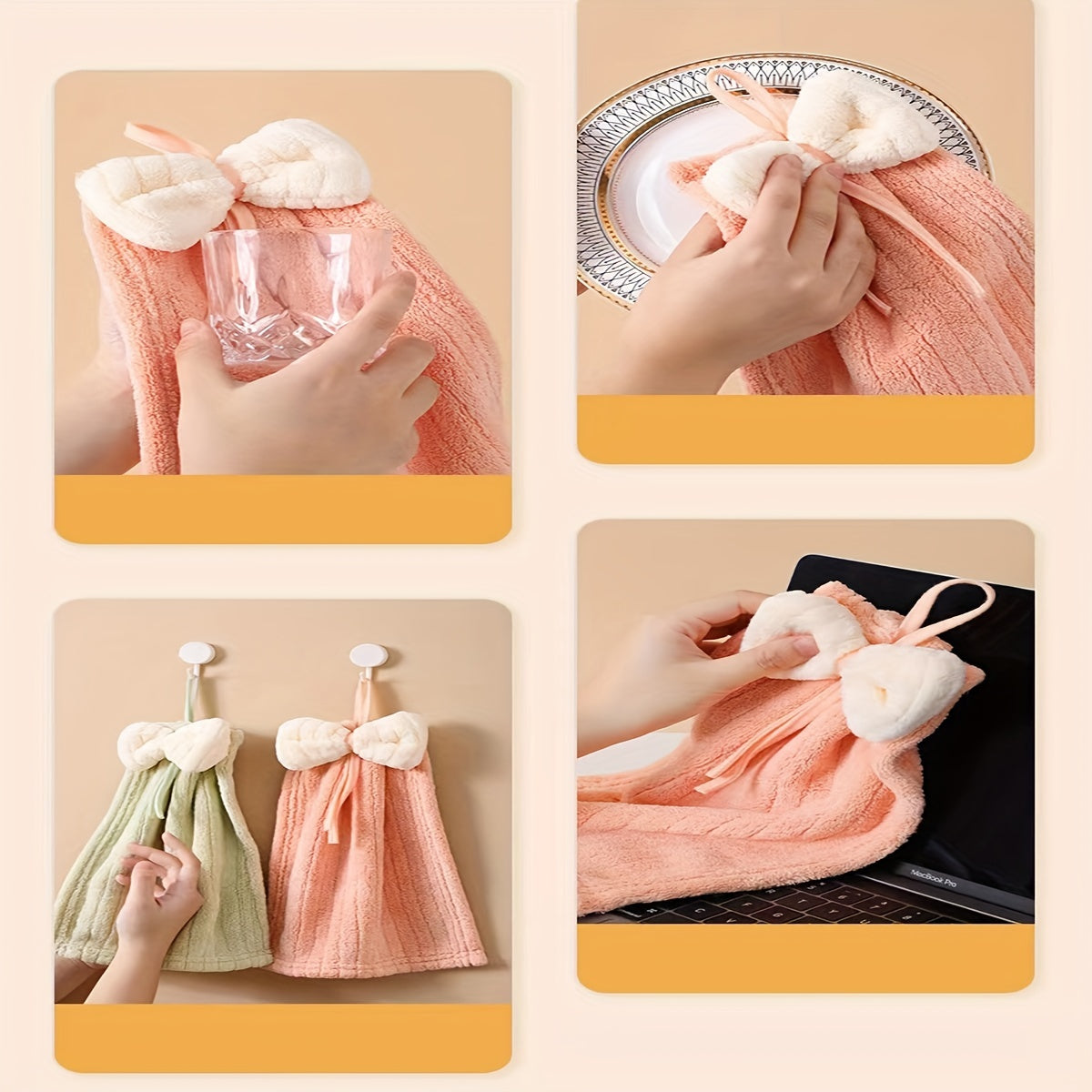 2pcs Bow Hanging Towel Soft and Absorbent for Quick Drying Hands & Dishes