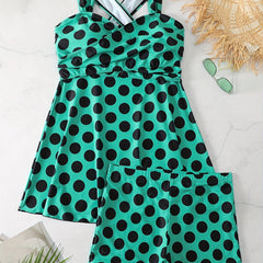  Tetro Tankini Set Polka Dot Print Dress & Shorts