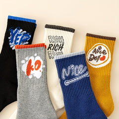 5 Pairs Letter Print Socks Mid Tube Women's Stockings