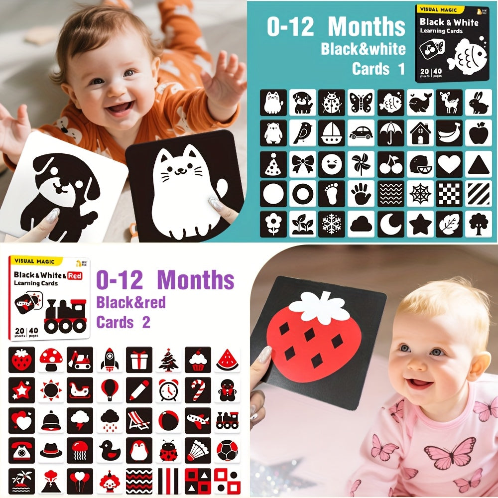 40 Pages Baby Flashcards High Contrast Newborn Brain Development Toy
