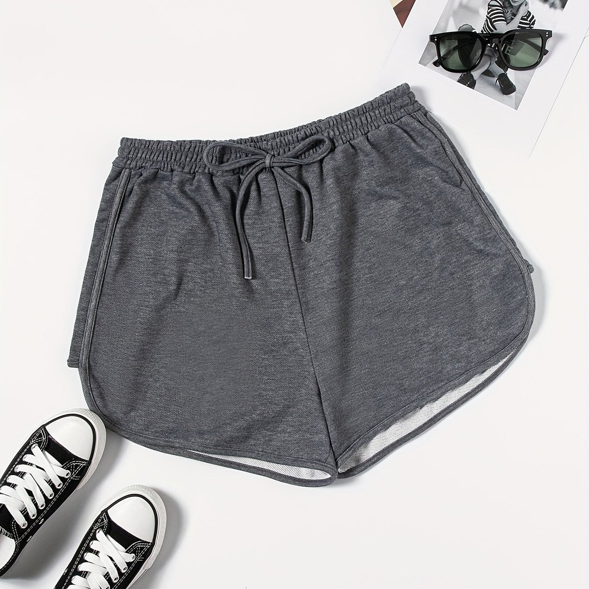  Solid Drawstring Elastic Shorts - Women's Plus