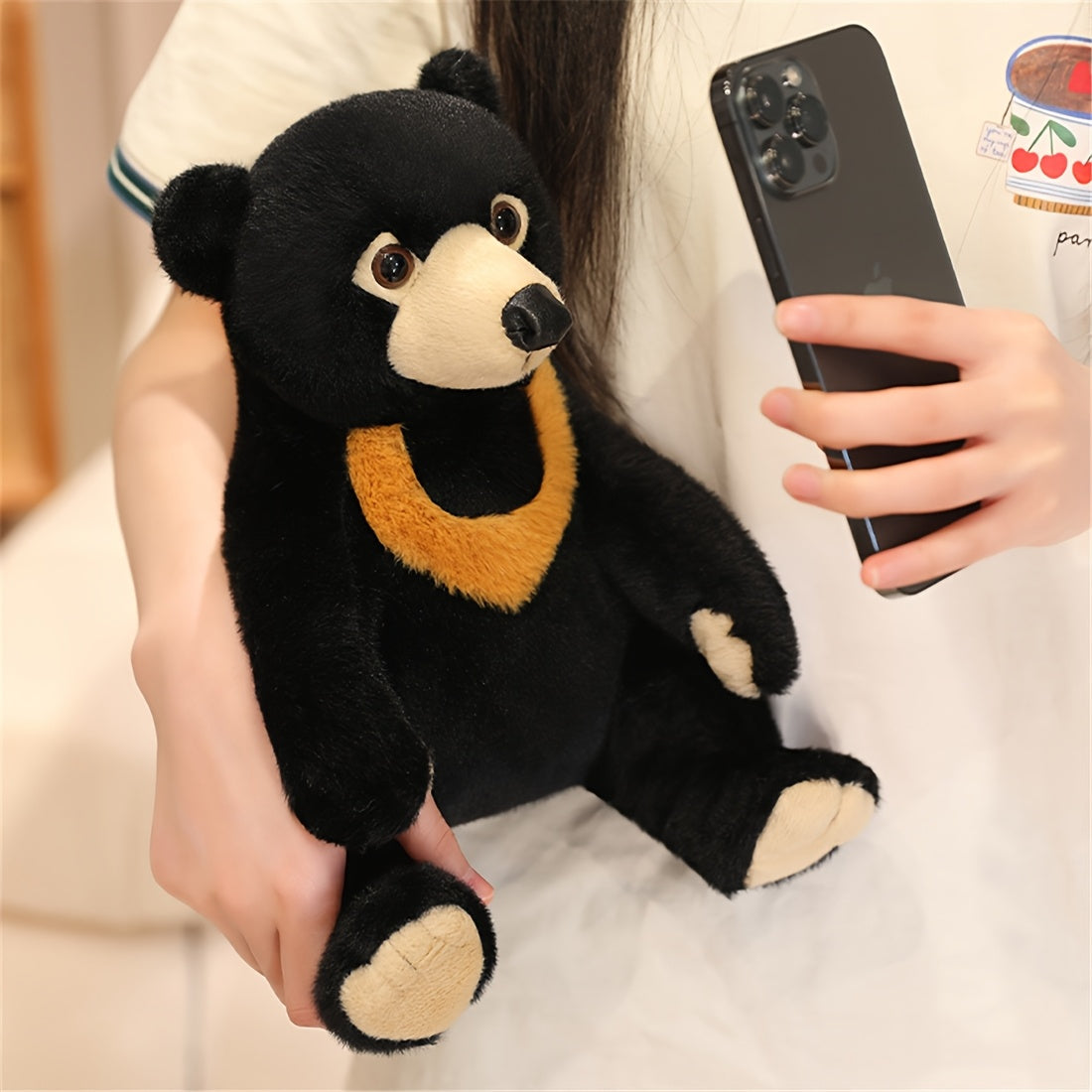 DOYOUDO Bear Plush Toy 9.84 Stuffed Animal Orange Collar Home Decor Birthday
