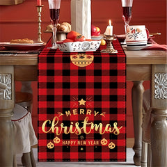 Red Plaid Santa Claus Table Runner - Christmas Decor