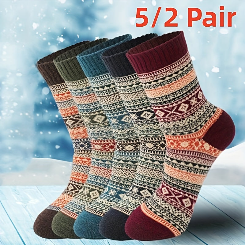 2 Pairs Geometric Pattern Socks Ethnic Style Mid Tube Women's Stockings
