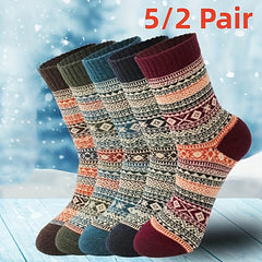 2 Pairs Geometric Pattern Socks Ethnic Style Mid Tube Women's Stockings