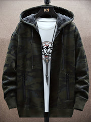 Camouflage Hooded Jacket Men's Zipper Pockets Sweatshirt