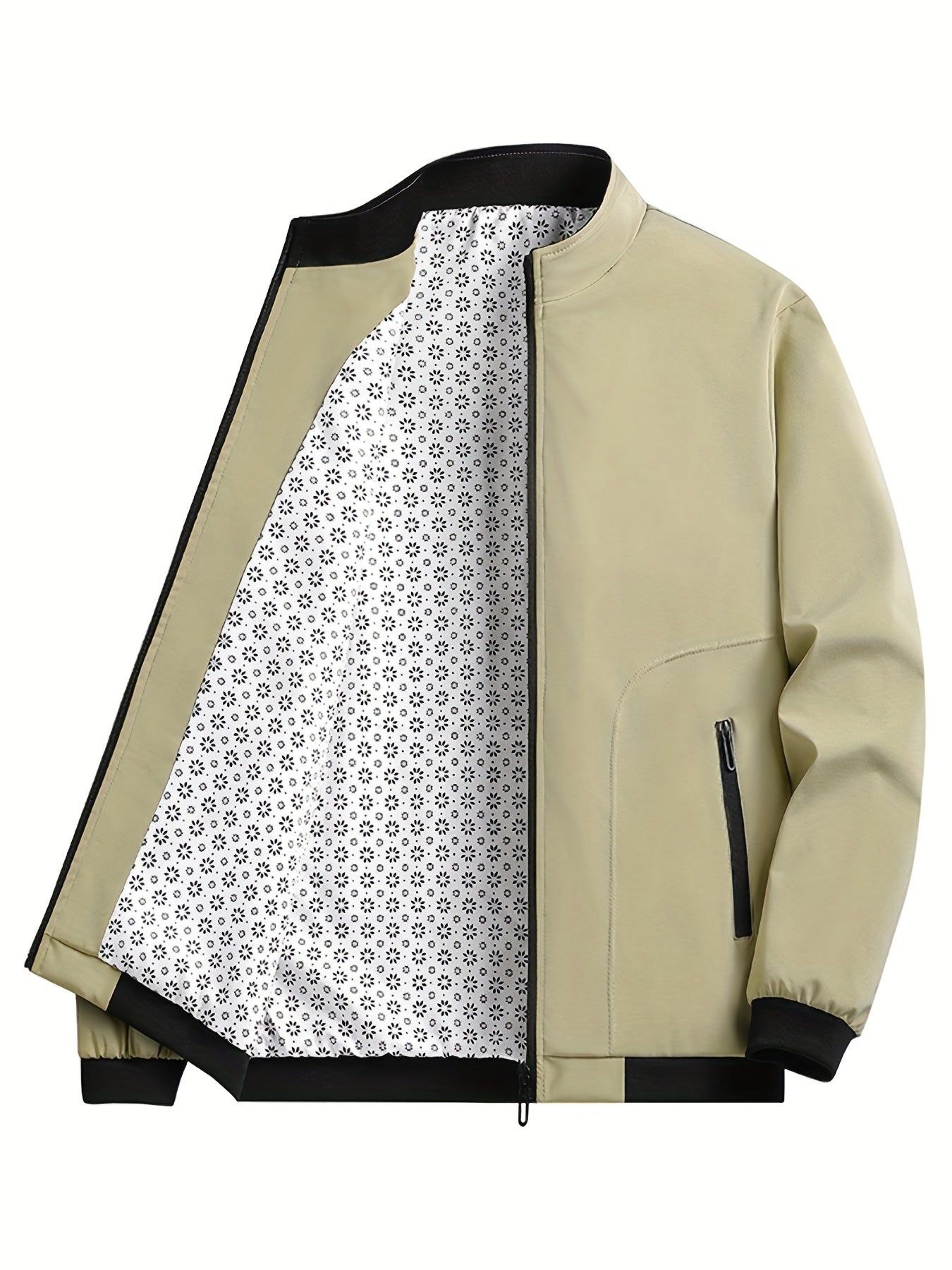 Men's Casual Zipper Pockets Stand Collar Jacket Coat