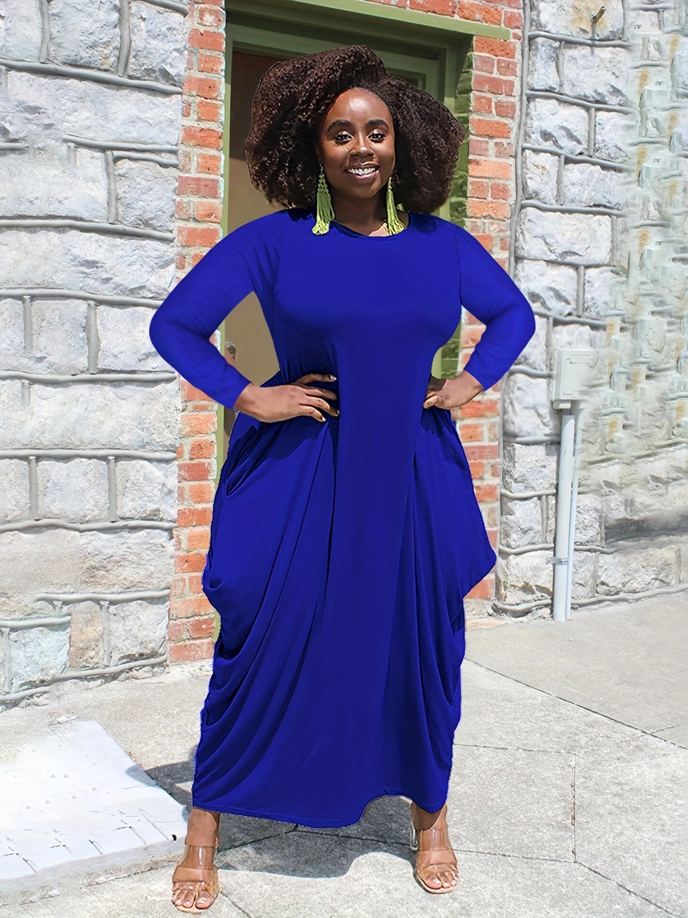  Long Sleeve Maxi Dress All Cover Notched