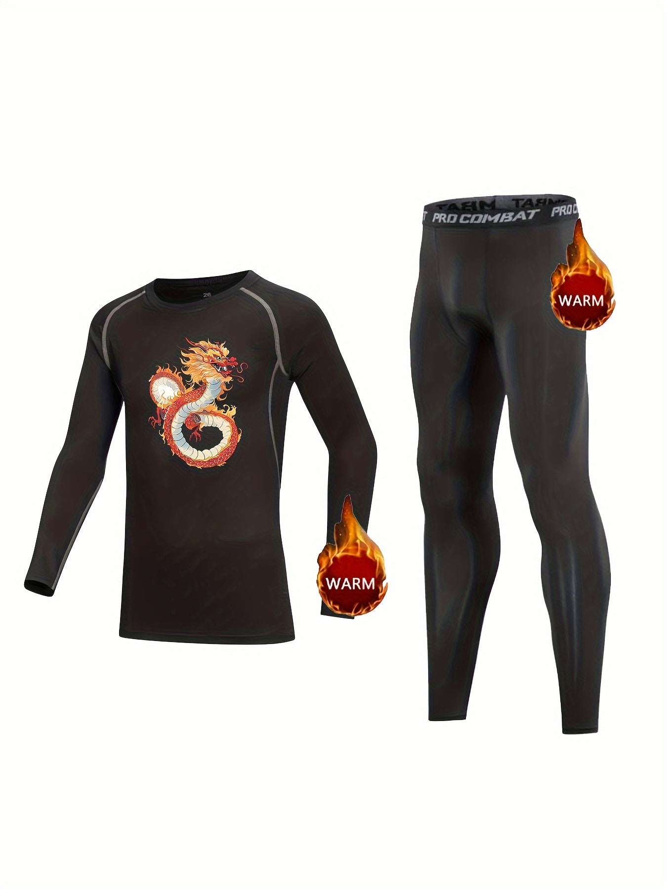 Kids Compression Fleece Sets Crew Neck Pullover Elastic Waist Pants Body con Bot
