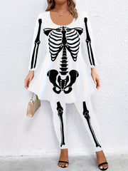 Women's Plus Skeleton Print Top & Legging Set Halloween Gothic Outfit