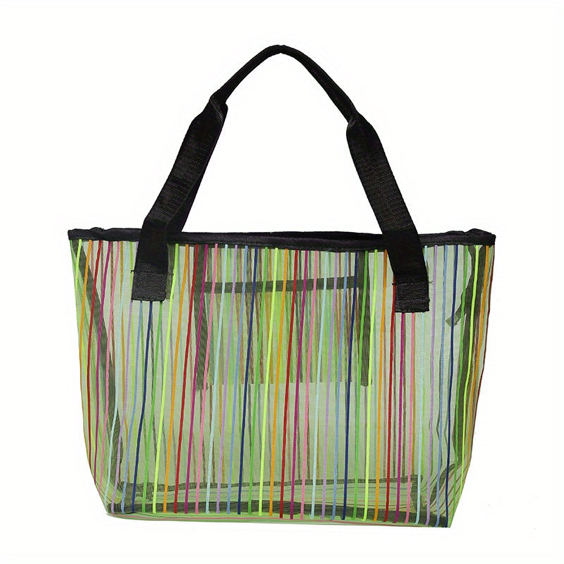 Striped Shoulder Bag Mesh Tote Women's Handbag