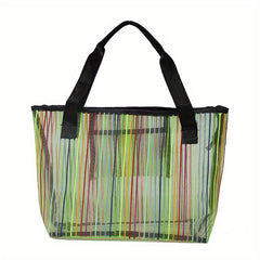 Striped Shoulder Bag Mesh Tote Women's Handbag
