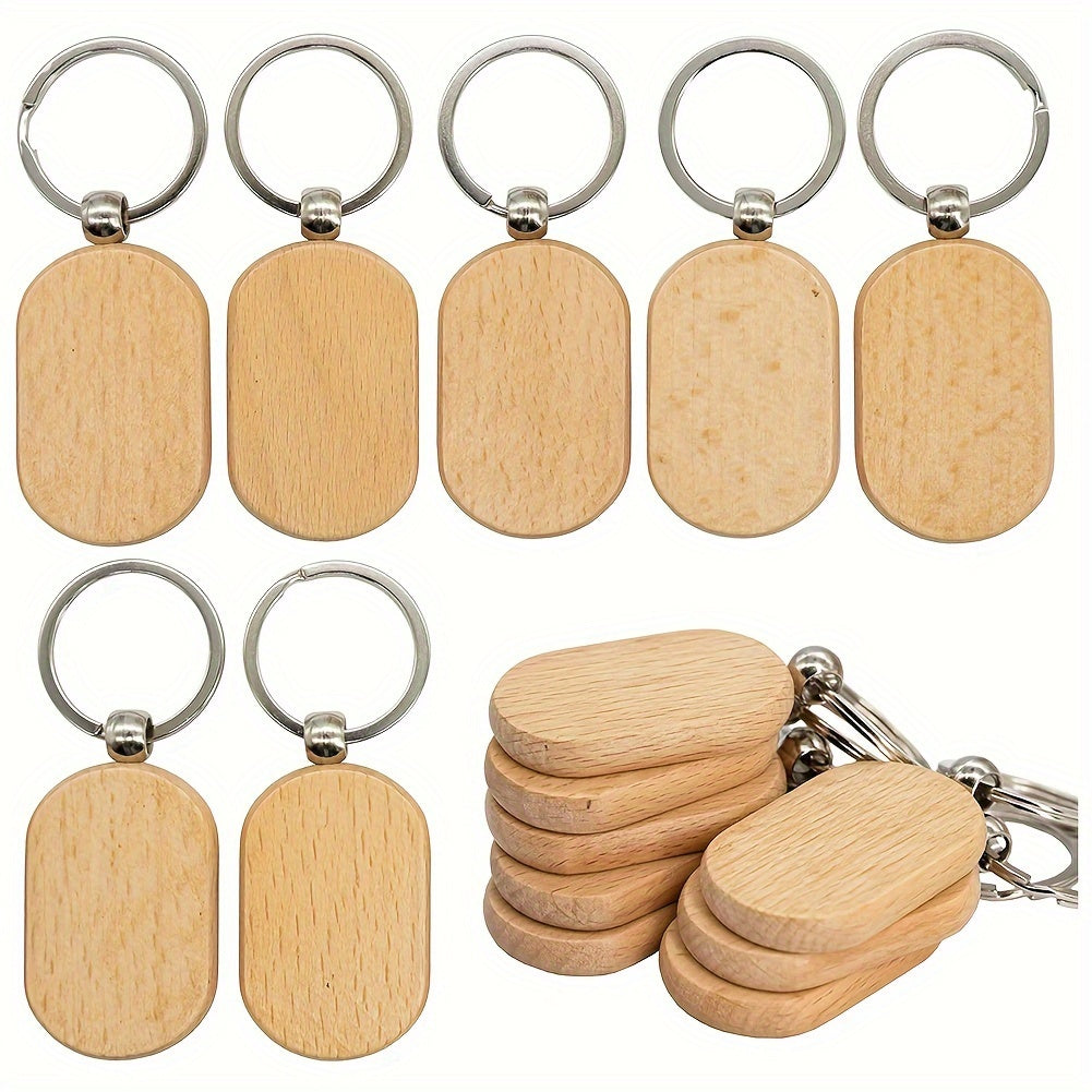20pcs Blank Wooden Tag Keychain Engraved Keyring