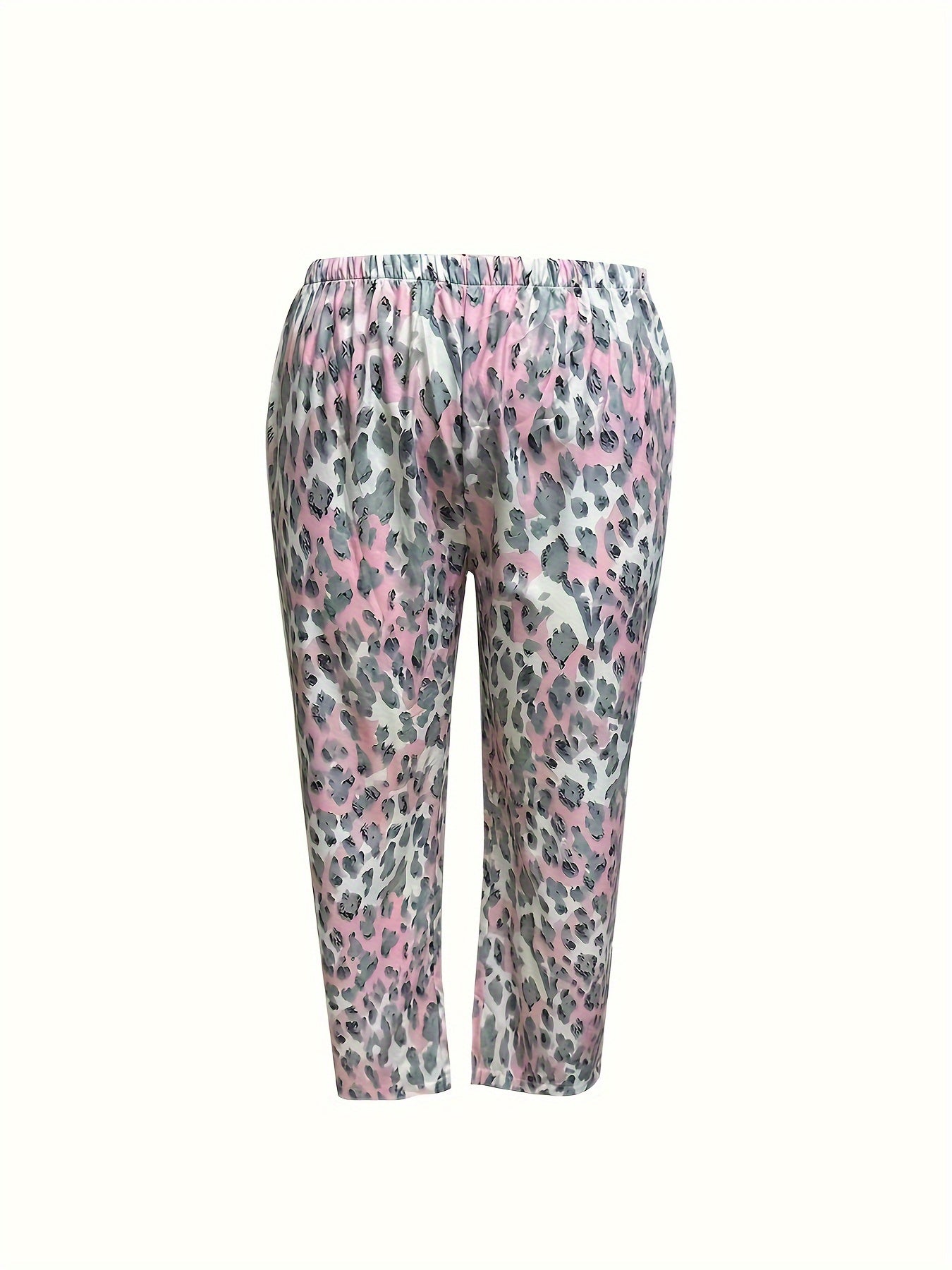  Tie Dye & Leopard Print Pajamas Set Long Sleeve Shirt & Pants