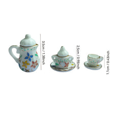 Miniature Tea Set for Dollhouse Decor, Tiny Cups & Teapot, Garden Scenes