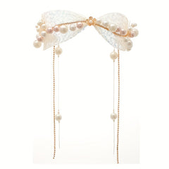 Faux Pearl Hairband French Lace Hair Tie Ribbon Head Piece