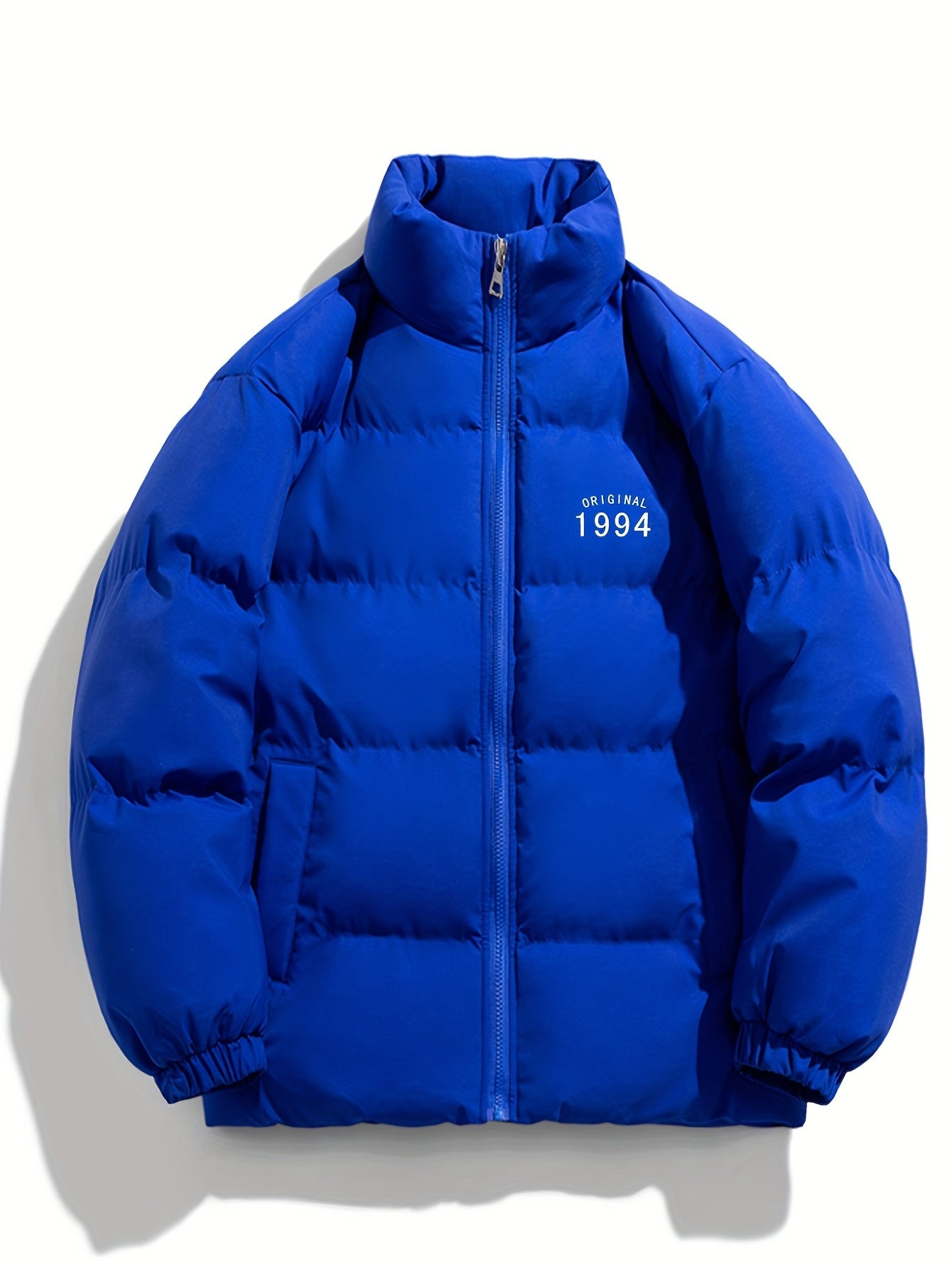 Men's Casual Cotton Padded Jacket Zip Up Solid Warm Coat