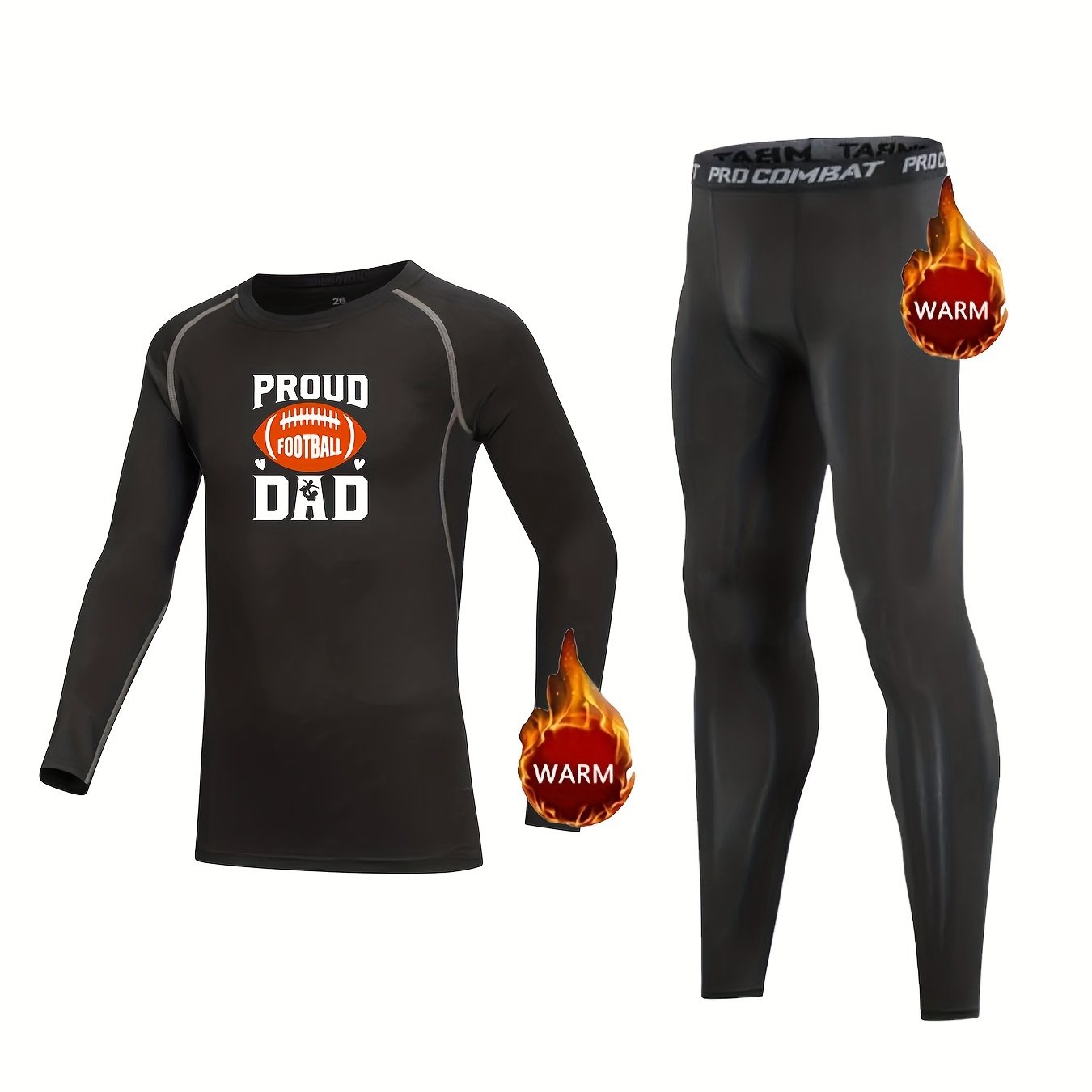 Kids Compression Fleece Sets Football Pattern Crew Neck Pullover Pants
