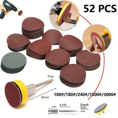 52pcs 2.54cm Wet Dry Sandpaper Discs Hook Loop, Grit 100-3000