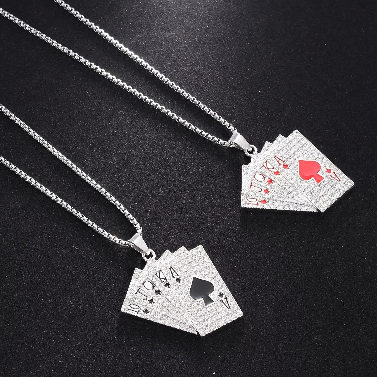 Hip Hop Poker Card Tag Necklace Zircon Inlaid Jewelry