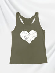  Casual Heart Print Tank Top Women's Plus Round Neck Racer Back Tank