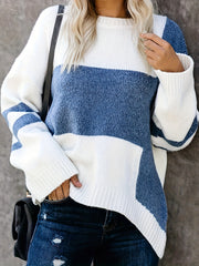  Colorblock Sweater Round Neck Jumper